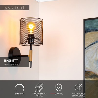 Lucide BASKETT - Wandleuchte - 1xE27 - Schwarz